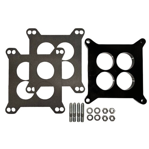 1/2" 4 Hole Spacer, Carburetor adapter, Phenolic / Composite, square bore, 4-barrel Holley, 4150 Base, Black