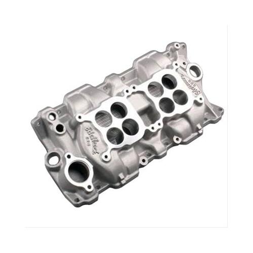 Chevy Low Mount Dual Quad Carby Intake Manifold, Dual-Plane. Small Block Chevy 350 SBF