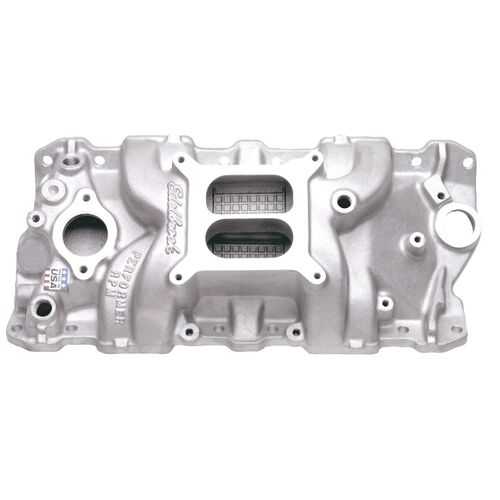 Intake Inlet Manifold, Dual-Plane Performer RPM, Chevy Small Block 350 Satin, SBC, Square Bore, 1955-86