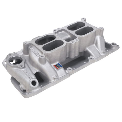 Dual Quad Carby Intake Manifold RPM AIR-GAP, Dual-Plane, Performer, Small Block Chevy 350 SBC