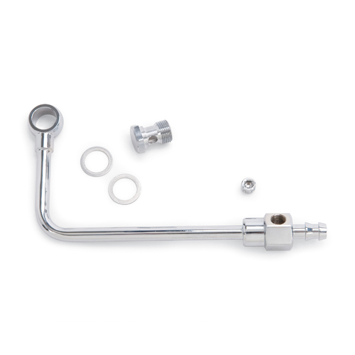 Edelbrock carburetor 3/8 fuel line inlet banjo style kit, Chrome, push on hose barbed end suits Performer series, 