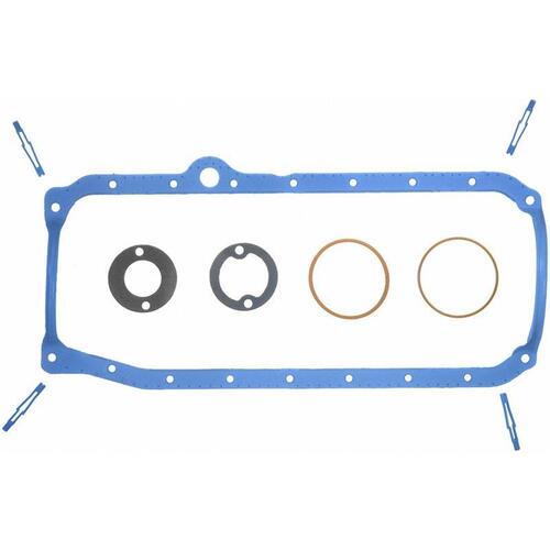 Vortec Chevy 350/ 5.0, Oil Sump Pan Gasket set, kit, Suits Roller blocks,1 Piece L/H Dipstick, Blue Silicone Rubber, Small Block Chevy,